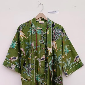 ENTREGA EXPRESA - Batas de kimono de algodón, kimono con estampado de pájaros, batas de baño suaves y cómodas, vestido cruzado, bata de casa, regalo de kimono para hombres y mujeres