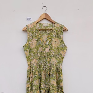 Hand Block Printed Cotton Dress: Sleeveless Indian Gown