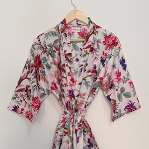 Cotton Kimono Robe Dressing Gown, Block Print Bridesmaid Robe, Summer Nightwear, One Size