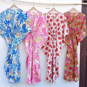 Wholesale Lot 20 Pc Cotton Floral Kaftan: Indian Beach Cover Up, Plus Size