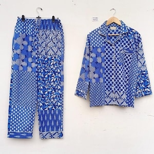Indigo Blue Cotton Pajama Set: Women&#39;s Loungewear