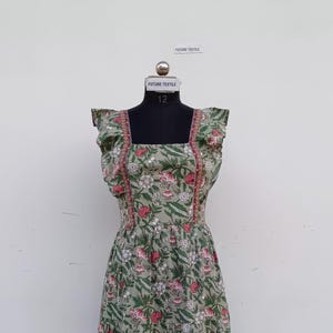 Hand Block Printed Cotton Dress: Sleeveless Indian Tunic Gown