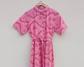 Hand Block Printed Cotton Dress: Indian Floral Long Gown