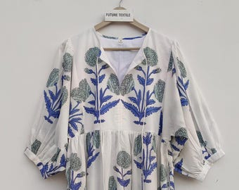 Handblock Floral Cotton Gauze Dress: Summer Midi Dress