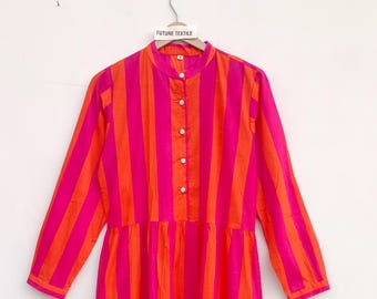 Boho Cotton Tiered Maxi Dress, Striped Long Sleeve, Button Front, Summer Wear