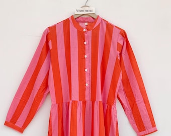 Boho Cotton Tiered Maxi Dress, Striped Long Sleeve, Button Front, Summer Wear