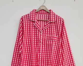 Striped Cotton Shirt Dress, Button-Front Tunic, Long Sleeves, Curved Hem