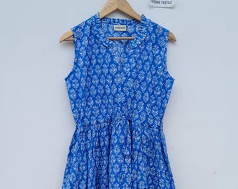 Hand Block Printed Cotton Dress: Indian Floral Long Gown