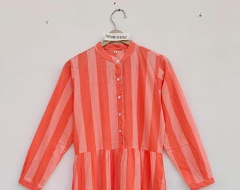Boho Cotton Tiered Maxi Dress, Striped Long Sleeve, Button Front, Summer Wear