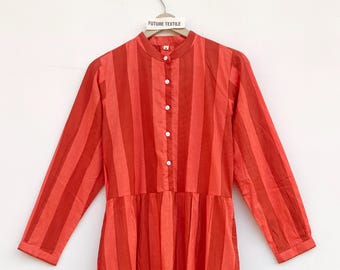 Boho Cotton Tiered Maxi Dress, Striped Long Sleeve, Button Front, Summer Wear