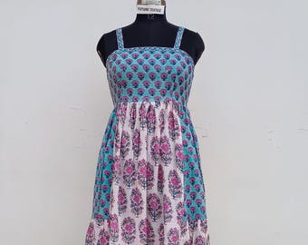 Block Print Cotton Maxi Dress, Floral Boho Summer Sundress, Handmade Indian Style