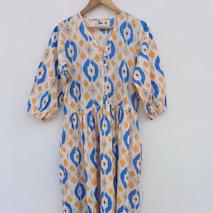 Mix color block printed cotton maxi dress, summer wear long maxi dress, Plus Size long sleeve Dress for Women, Tiered Dress with Pockets