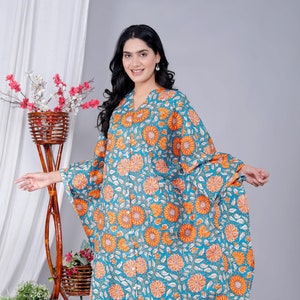 Rainbow Floral Cotton Kaftan Dress: Handmade Boho Tunic, Plus Size