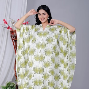 Floral Cotton Kaftan Dress: Indian Maxi Gown, Plus Size Beach Cover-Up