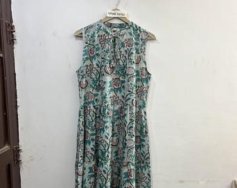 Hand Block Print Cotton Maxi Dress, Floral Tiered Boho Sundress