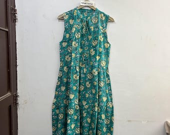 Hand Block Print Cotton Maxi Dress, Floral Tiered Boho Sundress