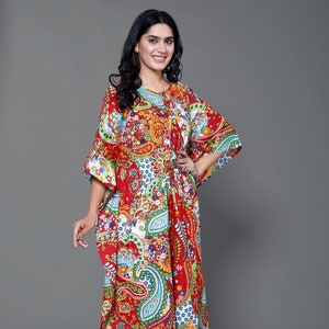 Floral Cotton Kaftan: Indian Block Print Maxi Dress, Plus Size Beach Cover Up