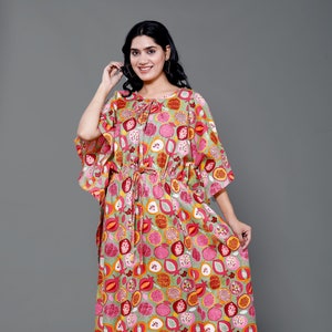 Floral Cotton Kaftan Dress: Indian Maxi Gown, Beach Cover-Up