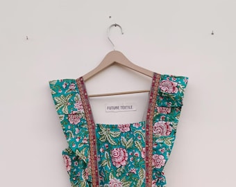 Hand Block Printed Cotton Dress, Indian Floral Gown