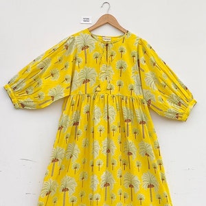 Handblock Floral Cotton Gauze Dress: Summer Women&#39;s Wear