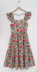 Hand Block Printed Cotton Dress: Indian Floral Tunic Gown