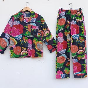 Hand Block Print Cotton Pajama Set: Indian Floral Nightwear