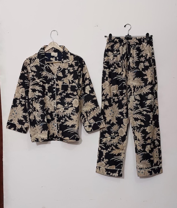 INDIAN PAJAMA'S , Floral Cotton Pajama Set, Long Sleeve Women's Night Suit
