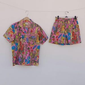 Jungle Print Night Wear Dress, Indian Handmade Pajama With Short , Jaipuri 100 % Pure Cotton Animal Print Women Wear Night Suit, PJ Set