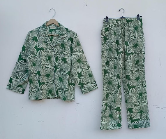 Handmade Cotton Pajama Set: Floral Print Women's Night Suit