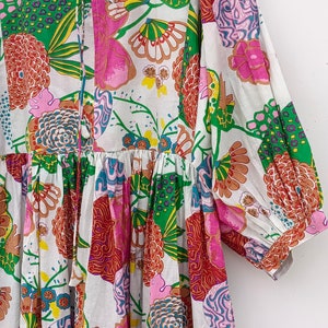 Short Sleeve Floral Blocked Midi Dress With Front Pocket
