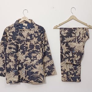 INDIAN PAJAMA'S , Floral Cotton Pajama Set, Long Sleeve Women's Night Suit image 9