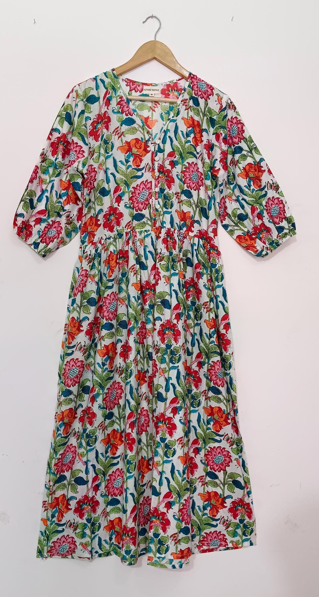 Short block print cotton dress