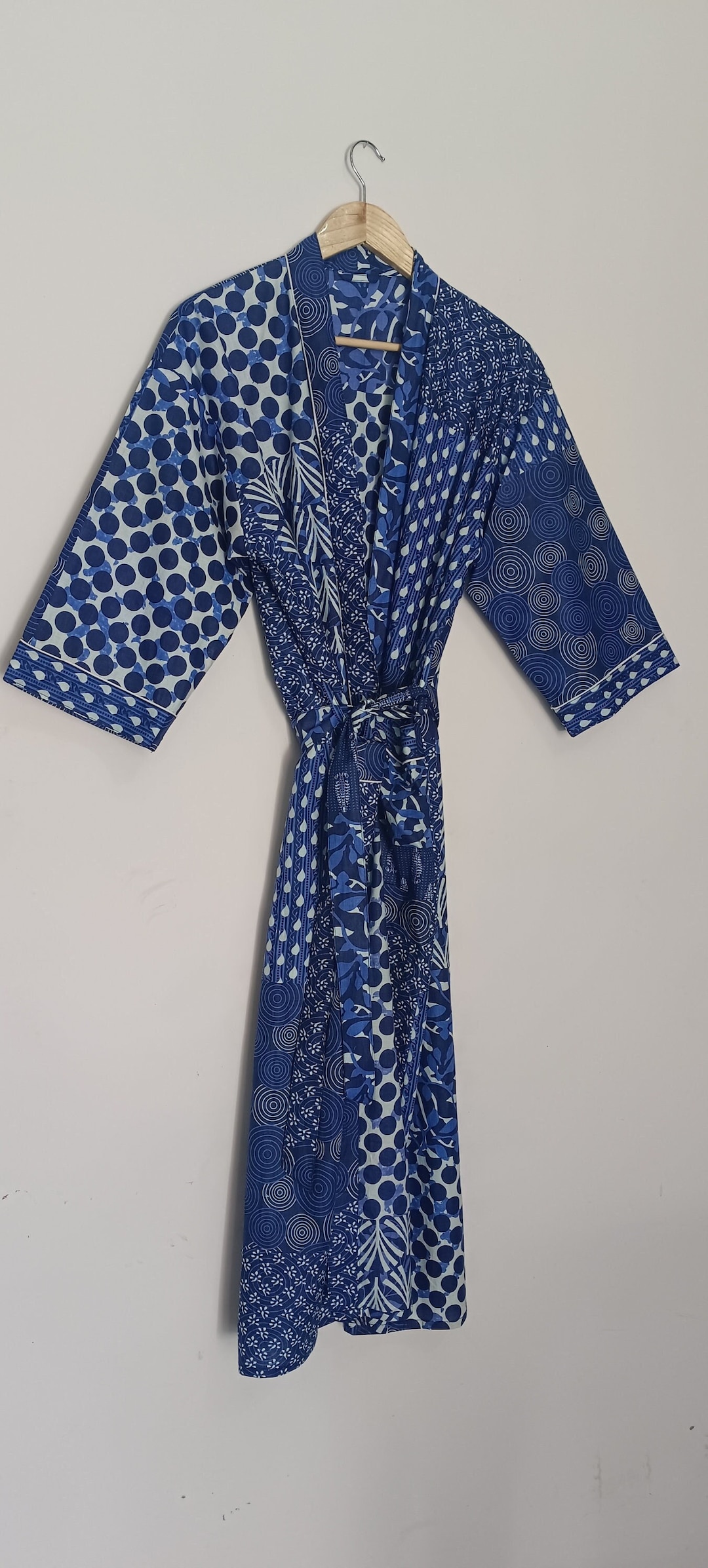 Indigo Robe Indigo Patchwork Cotton Kimono Robe: Soft Boho Bath Robe - Etsy