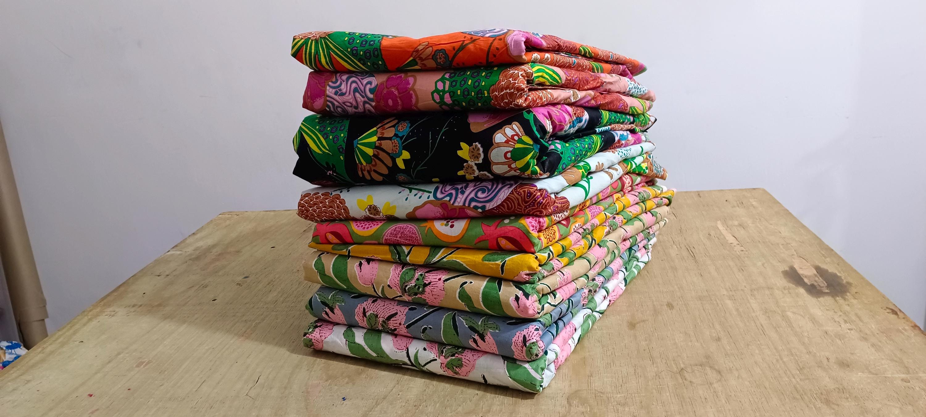 Hand Block Print Cotton Fabric: Floral Sewing Material By The Yard