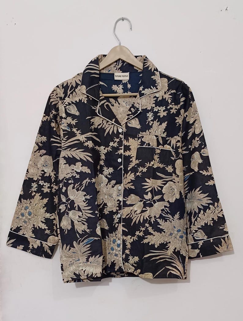 INDIAN PAJAMA'S , Floral Cotton Pajama Set, Long Sleeve Women's Night Suit image 6