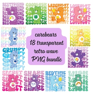18 Carebear retro wavy letters png bundle, perfect for T-shirt designs