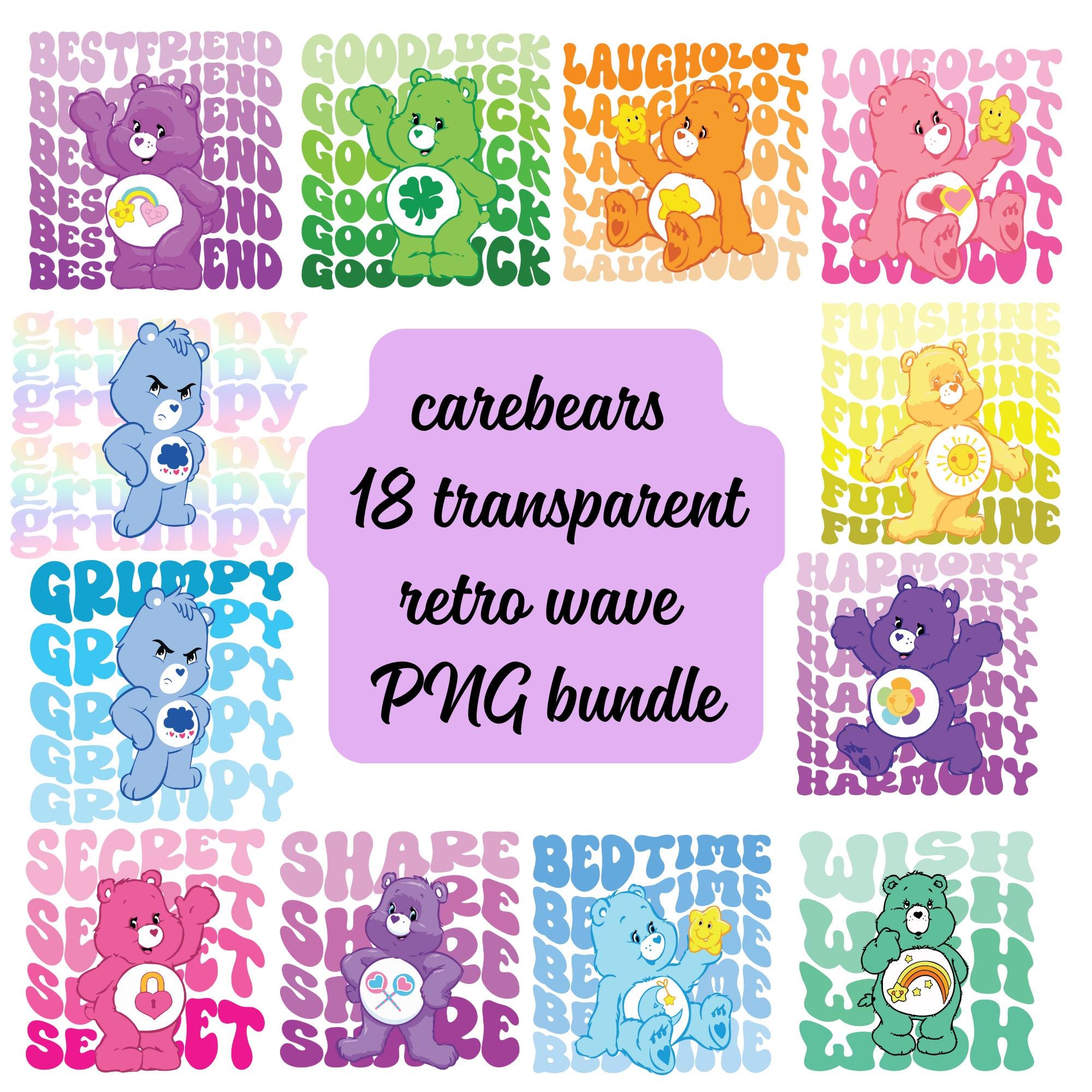 18 Carebear retro wavy letters png bundle, perfect for T-shirt designs
