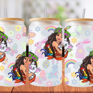 Easter 16oz moana princess libbey glass can wrap, 1 png file. bright colourful. Digital down load no physical item will be sent