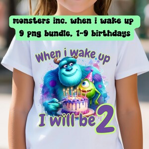 Pack Monsters inc quand je me réveille 9 images png incluses, anniversaires 1-9 inclus téléchargement numérique, arrière-plan transparent
