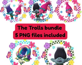 Trolls png bundle 5 png images included, digital download, transparent background