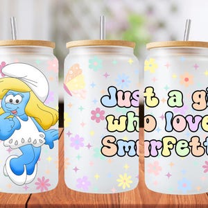16oz smurfs libbey glass can wrap, 1 png file. bright colourful. Digital down load no physical item will be sent