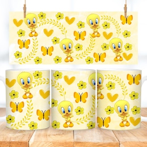 Envoltório de caneca Tweety Pie, download digital PNG, nenhum item físico será enviado. Envoltório de caneca de 11 onças