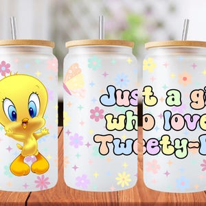 16oz tweety pie libbey glass can wrap, 1 png file. bright colourful. Digital down load no physical item will be sent