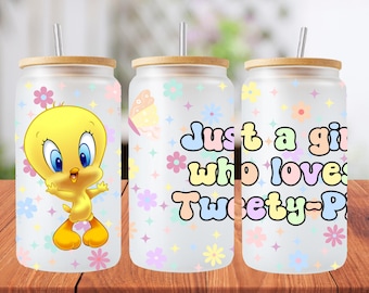 16oz tweety pie libbey glass can wrap, 1 png file. bright colourful. Digital down load no physical item will be sent