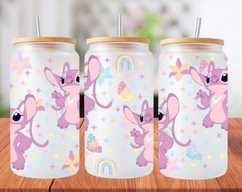 Envoltorio para lata de vidrio Stitch Libbey de 16 oz, 1 archivo PNG. Colores brillantes. Descarga digital, no se enviará ningún artículo físico.