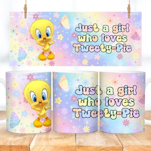 Envoltura para taza de Tweety Pie, descarga digital PNG, no se enviarán artículos físicos. Envoltura para taza de 11 oz