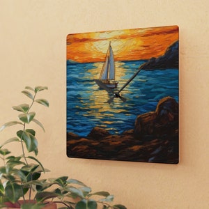 Reloj de barco de vela de aceite / Reloj de temática náutica / Reloj de barco de vela de acrílico / Reloj de pared marítimo / Reloj de barco de vela vintage / Reloj de temática marina