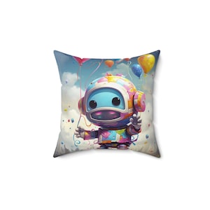 Graffiti robot pillow | square pillow | Square pillow with robot design | Graffiti art throw pillow | Robot-themed decorative pillow