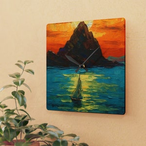Oil sail boat clock | Nautical-themed clock | Acrylic sail boat clock | Maritime wall clock | Vintage sail boat clock | Sea themed c