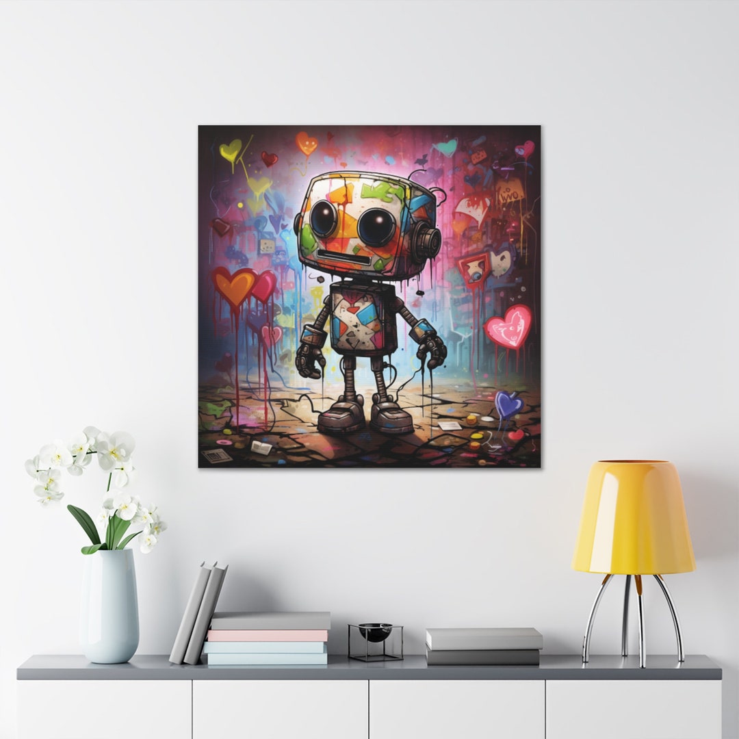 Happy Graffiti Robot Canvas | Robot Art Gallery Wrap | Graffiti ...